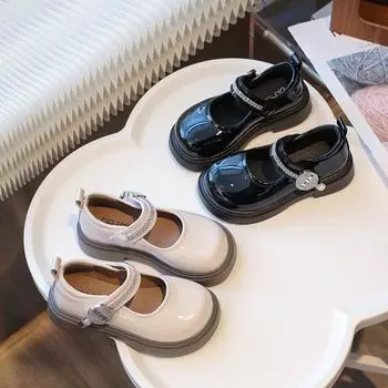 Обувь из кожи для девочек на вечеринку, свадьбу, детская обувь принцессы, мягкая подошва, модная детская обувь для выступлений, нескользящая, новинка 2024 года 26 чёрный