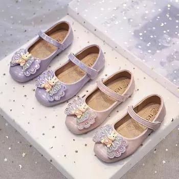 Обувь из кожи для девочек на вечеринку, свадьбу, модные детские туфли для выступлений с бантом, детские туфли принцессы с рисунком кролика из мультфильма 26 розовый