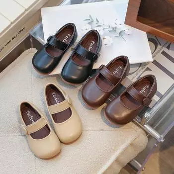 Обувь из кожи для девочек на вечеринку, свадьбу, однотонная детская обувь в британском стиле, мягкая подошва, детская обувь принцессы, новинка 2024 года 23 абрикосовый