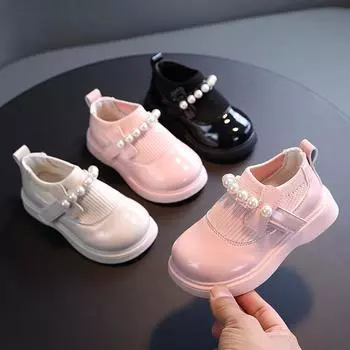 Обувь из кожи для девочек, жемчужная ткань, дышащая, осенняя, детская обувь на плоской подошве, однотонная, без застежек, для малышей 30 белый