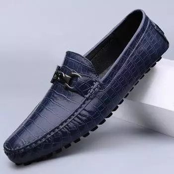 Большие размеры Кожаные туфли Мужские мокасины Удобная повседневная обувь Мужские туфли на плоской подошве Мокасины Мужская обувь 37 синий