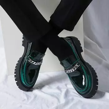 Обувь из натуральной кожи для мужчин, повседневная кожаная обувь с увеличенным воздухопроницаемым верхом, модные зеленые британские туфли с большой головой, мужская повседневная кожаная обувь 38 чёрный