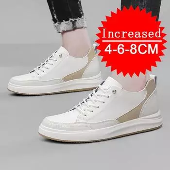 Обувь из натуральной кожи для отдыха, мужская, увеличивающая рост, стелька, белые, массивные, удобные, дышащие, спортивные кроссовки 36 белый