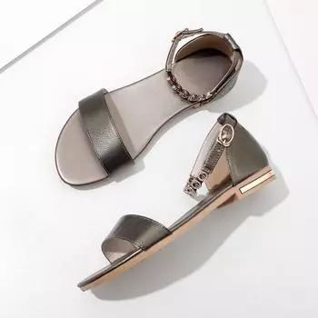 Обувь из натуральной кожи. Летние сандалии. Женские туфли из натуральной кожи на плоской подошве с кристаллами. Сандалии с пряжкой и ремешком на щиколотке. Размер 33-46. 33 бежевый