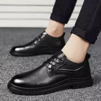 Обувь из натуральной кожи. Мужская повседневная обувь. Модная брендовая мужская обувь на плоской подошве из коровьей кожи. Черно-белые туфли. 38 чёрный