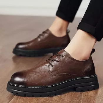 Обувь из натуральной кожи. Мужская повседневная обувь. Модная брендовая мужская обувь на плоской подошве из коровьей кожи. Черно-белые туфли. 38 коричневый
