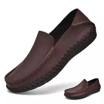 Обувь из натуральной кожи. Мужские лоферы. Повседневная кожаная обувь ручной работы. Мокасины. Мужская обувь на плоской подошве. 38 чёрный