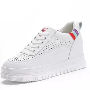 Обувь из натуральной кожи с высоким каблуком, весна-осень-лето, дышащая платформа, танкетка, 7 см, женская обувь 34 белый