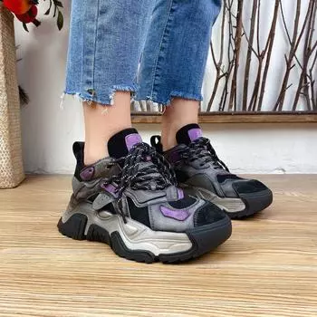 Обувь из натуральной кожи, женские кроссовки на шнуровке, ретро, разноцветные, весенние лаконичные кроссовки ручной работы на платформе 35 чёрный