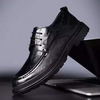 Обувь из овчины первого слоя, мужская обувь из натуральной кожи, официальная деловая мужская обувь, английская обувь на мягкой подошве, свадебные туфли для жениха, мужская повседневная обувь 38 чёрный