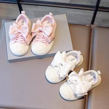 Обувь из парусины для девочек, женская осенняя обувь для маленьких девочек, нескользящая обувь для сноуборда, детские кроссовки с мягкой подошвой Bow Anti Kick 23 розовый
