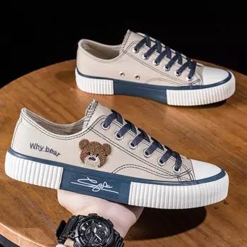 Обувь из парусины с рисунком медведя, низкая обувь для подростков и студентов, модная универсальная обувь с мягкой подошвой, дышащая обувь для сёрфинга 39