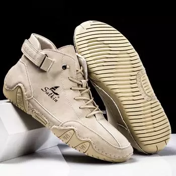 Обувь из спилка ручной работы, мужские лоферы, удобные ботильоны для мужчин, повседневная обувь, мокасины, мужская обувь на плоской подошве 38 песочный