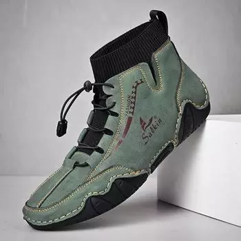 Обувь из спилка ручной работы, мужские лоферы, удобные ботильоны для мужчин, повседневная обувь, мокасины, мужская обувь на плоской подошве 38 зелёный