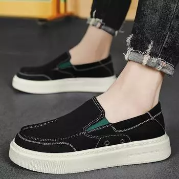 Обувь из ткани — модная и дышащая для мальчиков. Однопедальные парусиновые туфли увеличивают высоту обуви для катания на доске. Повседневная ленивая обувь 39 чёрный
