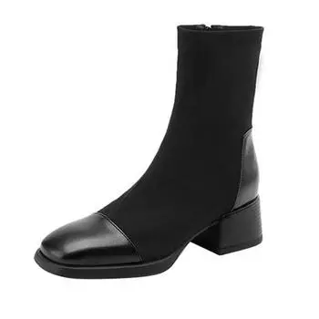 Обувь Krazing Pot Flock осень-зима мотоциклетные ботинки с круглым носком сохраняют тепло толстые эластичные ботинки на молнии 34 чёрный