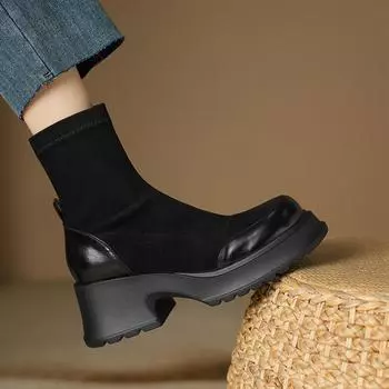 Обувь Krazing Pot Flock осень-зима мотоциклетные ботинки с круглым носком сохраняют тепло толстые эластичные ботинки на молнии 34 чёрный