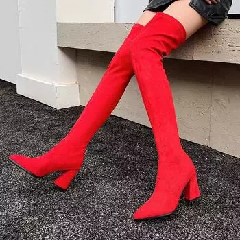 Обувь Krazing Pot Flock Осень-зима на толстом каблуке с европейским дизайном, сохраняющая тепло, эластичная, выше колена 34 чёрный