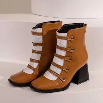 Обувь Krazing Pot из полиуретана, осенне-зимняя, размер 47, 48. Ботинки челси с металлическими пуговицами и квадратным носком. Ботильоны без застежек, сохраняющие тепло. 34 чёрный