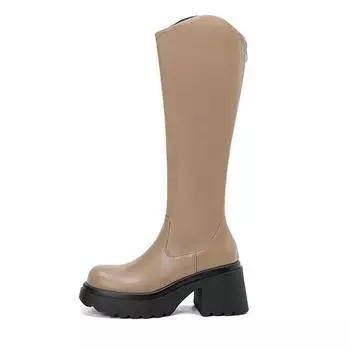 Обувь Krazing Pot Microfiber Осень-зима Сапоги цвета абрикоса на платформе с круглым носком Сохраняют тепло Сапоги с толстой подошвой Высокие бедра 34 чёрный