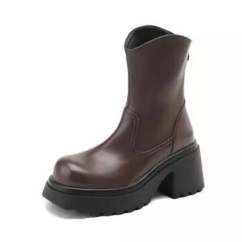 Обувь Krazing Pot Microfiber Осень-зима Водонепроницаемые ботинки на платформе с круглым носком Сохраняют тепло Ботильоны с толстой подошвой 34 чёрный