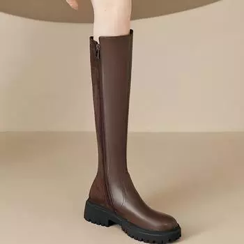 Обувь Krazing Pot Microfiber Осень-зима Водонепроницаемые ботинки на платформе с круглым носком Сохраняют тепло Высокие сапоги до бедра 34 чёрный