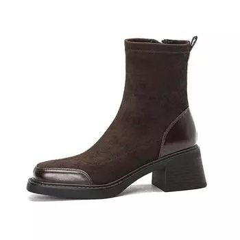 Обувь Krazing Pot PU Flock осень-зима на толстом высоком каблуке, ботинки челси с квадратным носком, европейский стиль, сохраняющие тепло, ботильоны 34 чёрный