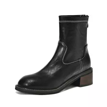 Обувь Krazing Pot PU осень-зима, большие размеры, ботинки челси, каблук средний, круглый носок, сохраняющий тепло, с застежкой-молнией сзади, размер 43, ботильоны 34 чёрный