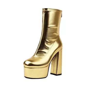 Обувь Krazing Pot PU осень-зима на очень высоком каблуке, размер 48, водонепроницаемые ботинки большого размера с круглым носком, сохраняющие тепло, на молнии, размер 47, ботильоны 34 чёрный