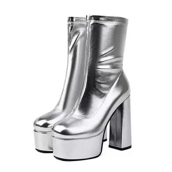 Обувь Krazing Pot PU осень-зима на очень высоком каблуке, размер 48, водонепроницаемые ботинки большого размера с круглым носком, сохраняющие тепло, без застежек, размер 47, ботильоны 34 чёрный