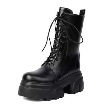 Обувь Krazing Pot PU осень-зима на плоской платформе, большие размеры, мотоциклетные ботинки с круглым носком, сохраняющие тепло, на шнуровке, размер 44, ботильоны 34 чёрный