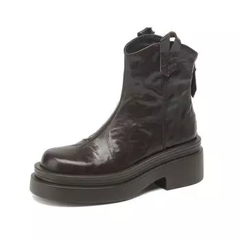 Обувь Krazing Pot Sheepskin Осень-зима Мотоциклетные ботинки с толстой подошвой Круглый носок Теплые ботинки на платформе 34 чёрный