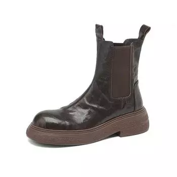 Обувь Krazing Pot Sheepskin Осень-зима Мотоциклетные ботинки с толстой подошвой Круглый носок Теплые ботинки на платформе 34 чёрный