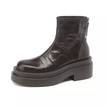 Обувь Krazing Pot Sheepskin Осень-зима Мотоциклетные ботинки с толстой подошвой Круглый носок Теплые однотонные ботинки на молнии 34 чёрный