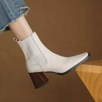 Обувь Krazing Pot Sheepskin Осень-зима на толстом каблуке Ботинки Челси с квадратным носком, сохраняющие тепло, ботильоны без застежек 34 чёрный