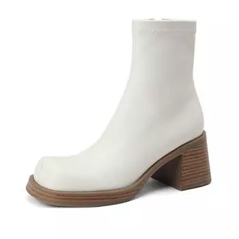 Обувь Krazing Pot Sheepskin Осень-зима Сапоги на толстом каблуке и платформе с квадратным носком, сохраняющие тепло Ботильоны на молнии 34 чёрный