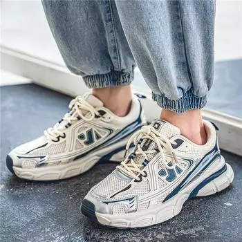 Обувь Live Dad, мужская повседневная обувь с низким верхом, сетчатая дорожная обувь, модная, увеличивающая рост, тонкая мужская обувь, спортивная обувь для бега 39 бежевый