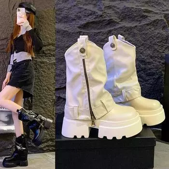 Обувь Лолита Сапоги Сапоги-Женщины Роскошные Дизайнерские летние 2024 Рок Дамы До середины икры Модные ретро летние Сапоги Женские Сапоги-Женщины Fem 35 бежевый