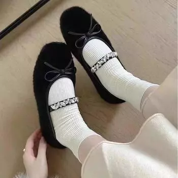 Обувь Mao Mao, детская обувь на осень и зиму 2024 года, новые вечерние туфли с одной педалью, плюшевые туфли из хлопка и плюша 35 чёрный