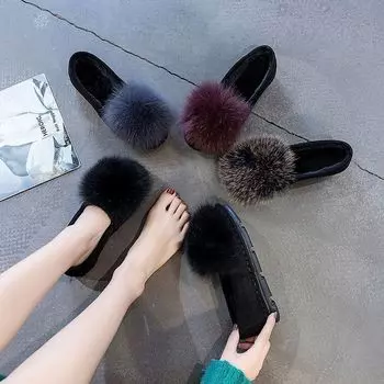 Обувь Mao Mao женская 2025 осень-зима новая верхняя одежда корейская версия Обувь Doudou женские бархатные туфли на плоской подошве универсальная обувь для беременных 35 фуксия