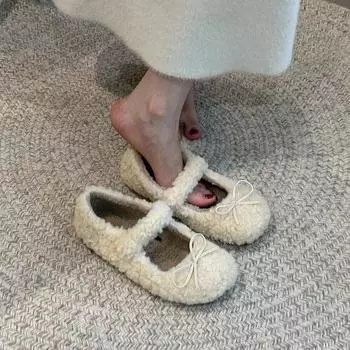 Обувь Mao Mao, женская обувь на осень и зиму 2024 года, новые туфли-лодочки с круглым носком и бантом, универсальные, из бархата и термохлопка, женская обувь 35 серый