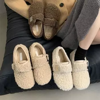 Обувь Mao Mao, женская верхняя одежда 2025, нежная фея, шапки, женские зимние туфли из бархата и хлопка на плоской подошве, туфли Birkenstock 35