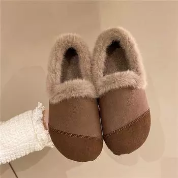 Обувь Mao Mao женская зимняя одежда 2024 года, новые ретро-туфли на плоском каблуке с круглым носком, бархатные хлопковые туфли Birken 35 чёрный