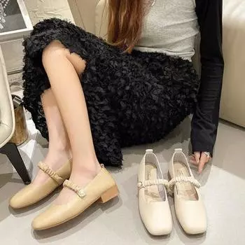 Обувь Мэри Джейн Туфли Женские весенние и летние туфли на плоской подошве Туфли на высоком каблуке 35 хаки