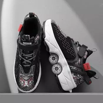 Обувь, меняющая форму. Роликовые коньки с четырьмя колесами для детей от 3 до 6 лет. Можно ходить и кататься на коньках. Интернет-знаменитости. Коньки для девочек. 33