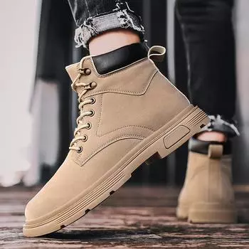 Обувь мужская больших размеров осень-зима с высоким берцем мужская ретро-модная рабочая обувь молодежная повседневная мужская обувь 39 чёрный