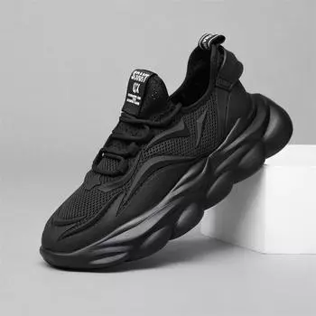 Обувь Мужская летняя дышащая повседневная спортивная обувь корейской версии модная универсальная сетчатая мужская обувь на толстой подошве увеличивающая рост обувь для папы 38 чёрный