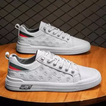 Обувь мужская обувь новые четыре сезона маленькая белая доска обувь печать повседневная кожа поверхность работа спорт одна педаль прилив 39