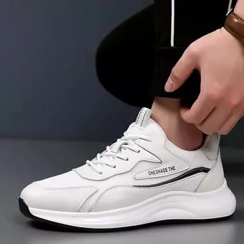 Обувь мужская обувь весна и лето новые кожаные дышащие спортивные туфли модные универсальные туфли на платформе для отдыха и путешествий туфли для папы 38 белый