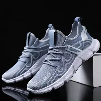 Обувь мужская Tide 2024 Весна Дышащие Кроссовки Летающие Тканые Сетчатые Трендовые Кроссовки Большие Размеры Мягкая Подошва Мужская Обувь 39 чёрный